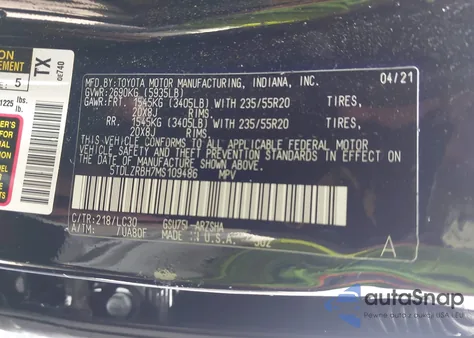 2021 Toyota Highlander Xse из США, поврежденный, VIN 5TDLZRBH7MS109486